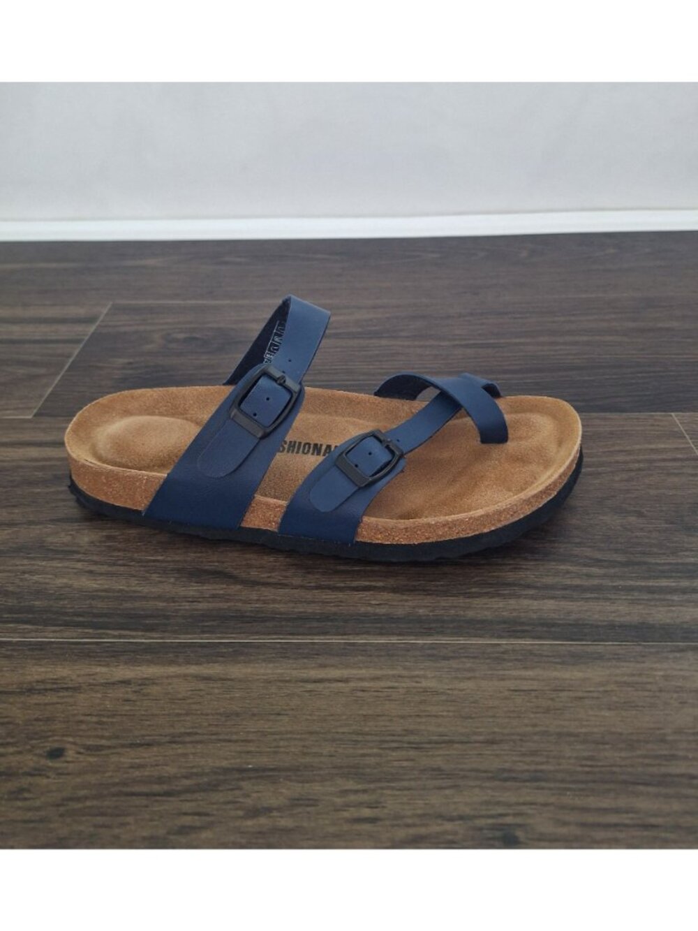 💙 Cushionaire Leather Footbed Sandals Women's Size 7.5 Navy Blue Comfort - Picture 6 of 7
